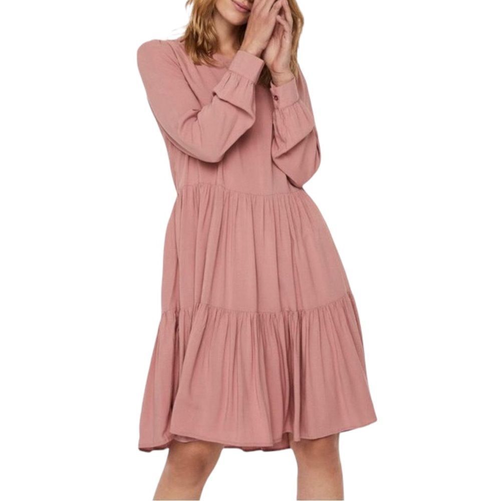 Vero Moda Old Rose Pink Girlie Tiered Long Sleeve Short Casual Dress
